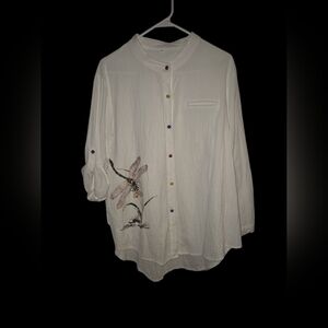 Wearable Art to Wear Womens Plus Size 2XL White Insect Dragonfly Shirt Top